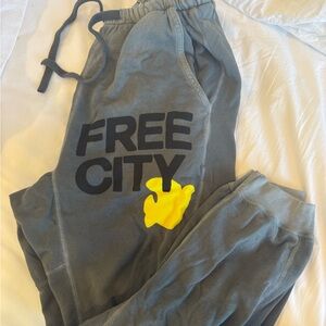 Free City Gray Sweatpants with Yellow Accent